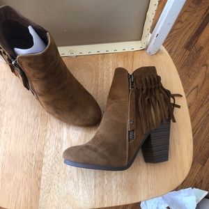 Brown Suede Moccasin Zipper Booties